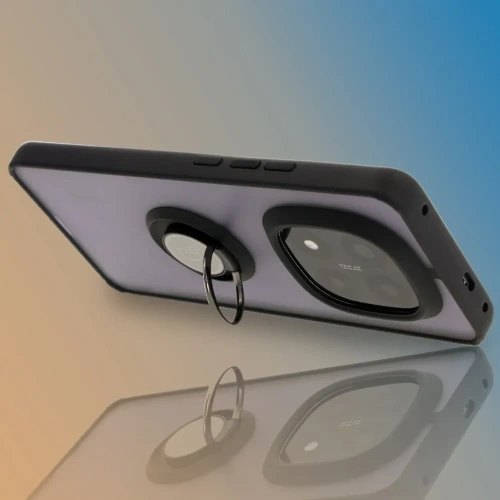 Etui z uchwytem na palec Bizon Case Hybrid Ring do Xiaomi Redmi Note 14 Pro Plus 5G przydymione z czarną ramką