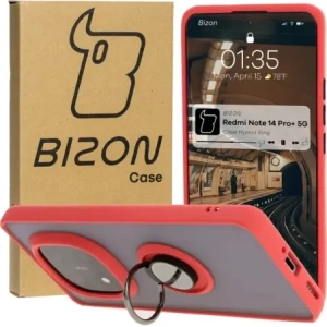 Wholesale Bizon Case Hybrid Ring Xiaomi Redmi Note 14 Pro Plus 5G smoky with a red frame - BIZ8377 - {ean13} - Hurt