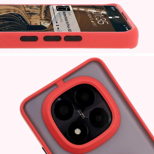 Etui z uchwytem na palec Bizon Case Hybrid Ring do Xiaomi Redmi Note 14 Pro Plus 5G przydymione z czerwoną ramką