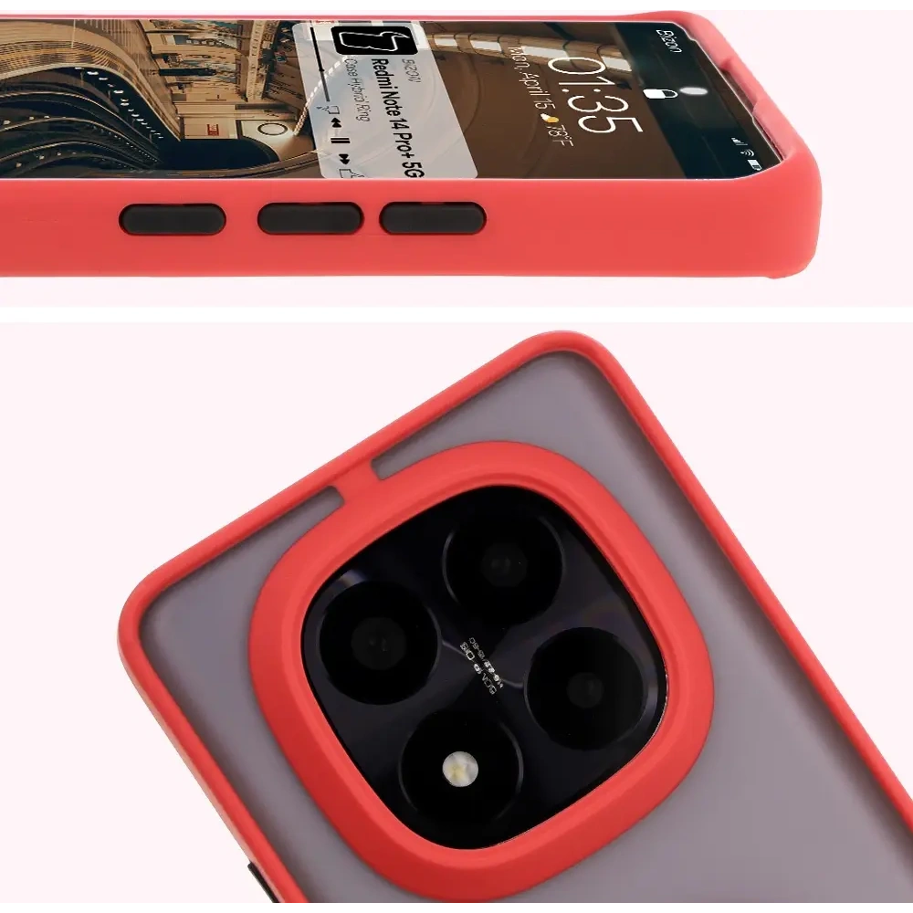 Wholesale Bizon Case Hybrid Ring Xiaomi Redmi Note 14 Pro Plus 5G smoky with a red frame - BIZ8377 - {ean13} - Hurt