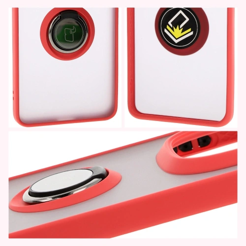 Etui z uchwytem na palec Bizon Case Hybrid Ring do Xiaomi Redmi Note 14 Pro Plus 5G przydymione z czerwoną ramką