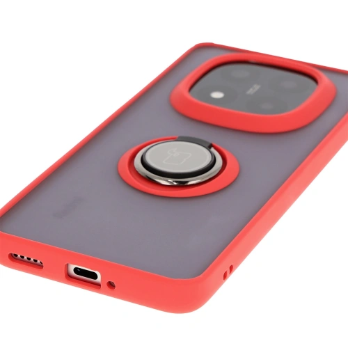 Etui z uchwytem na palec Bizon Case Hybrid Ring do Xiaomi Redmi Note 14 Pro Plus 5G przydymione z czerwoną ramką
