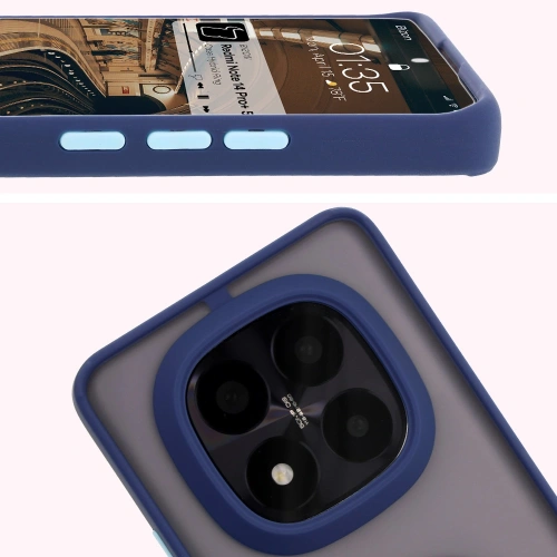Etui z uchwytem na palec Bizon Case Hybrid Ring do Xiaomi Redmi Note 14 Pro Plus 5G przydymione z granatową ramką