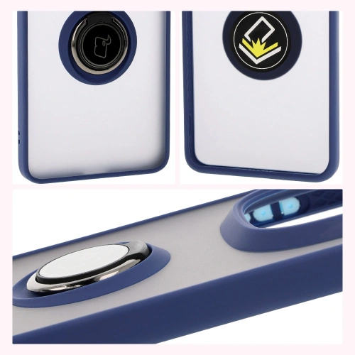 Etui z uchwytem na palec Bizon Case Hybrid Ring do Xiaomi Redmi Note 14 Pro Plus 5G przydymione z granatową ramką