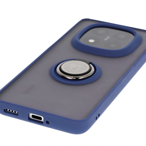 Etui z uchwytem na palec Bizon Case Hybrid Ring do Xiaomi Redmi Note 14 Pro Plus 5G przydymione z granatową ramką