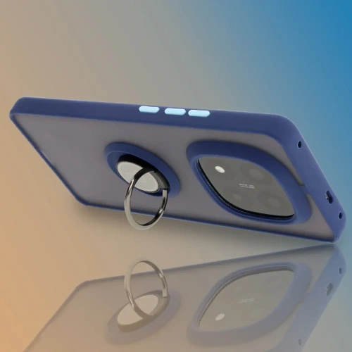 Etui z uchwytem na palec Bizon Case Hybrid Ring do Xiaomi Redmi Note 14 Pro Plus 5G przydymione z granatową ramką