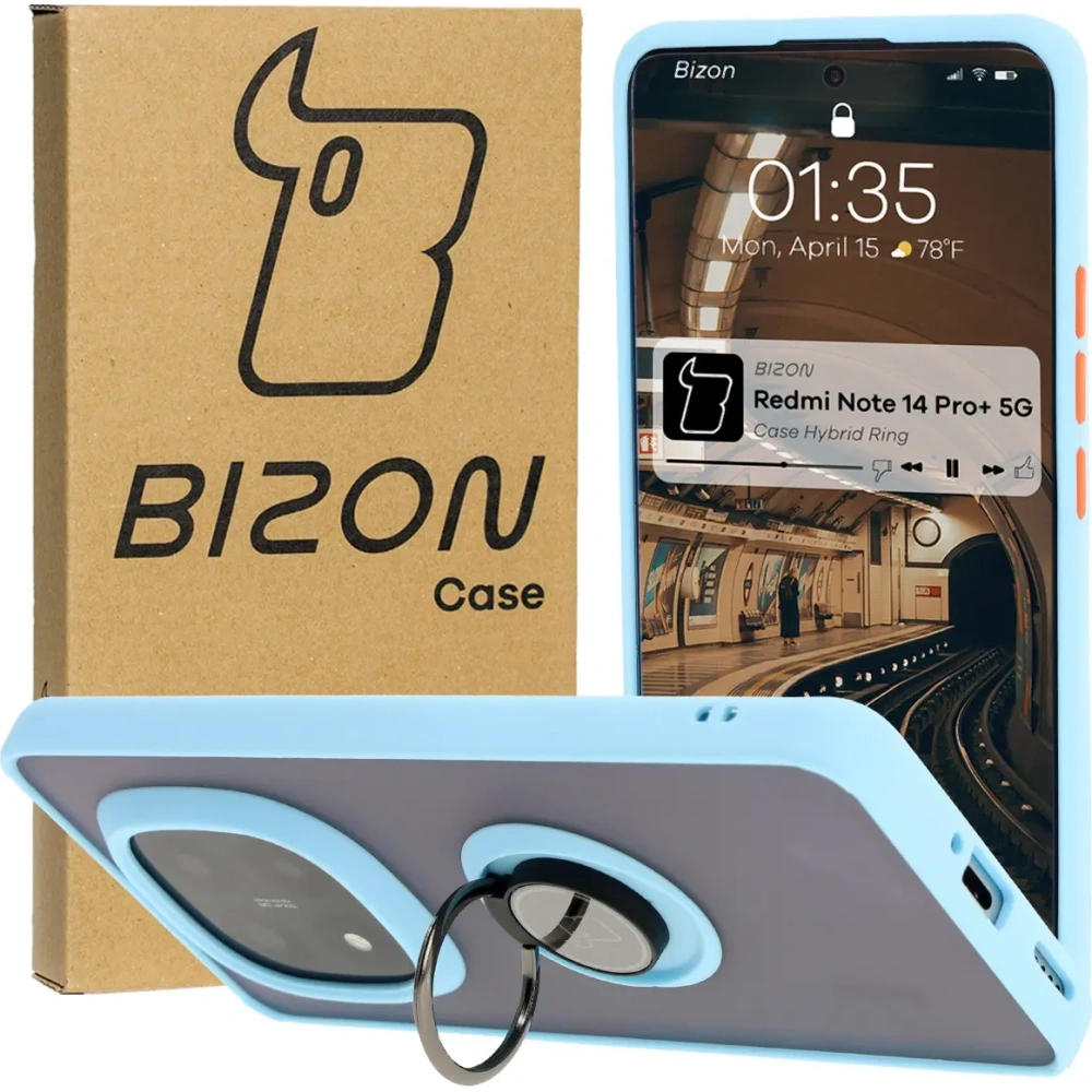 Hurtownia GSM - Bizon Case Hybrid Ring Xiaomi Redmi Note 14 Pro Plus 5G fumuriu cu un cadru albastru deschis - BIZ8379 - {ean13} - Hurt