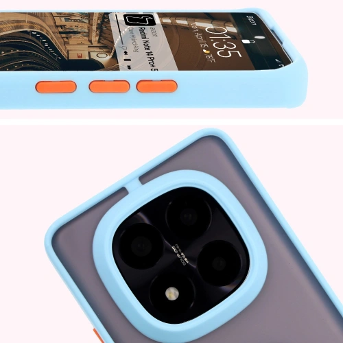 Etui z uchwytem na palec Bizon Case Hybrid Ring do Xiaomi Redmi Note 14 Pro Plus 5G przydymione z jasnoniebieską ramką