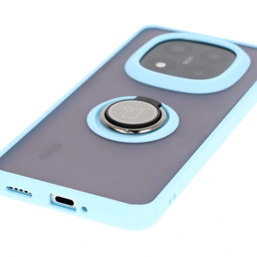Etui z uchwytem na palec Bizon Case Hybrid Ring do Xiaomi Redmi Note 14 Pro Plus 5G przydymione z jasnoniebieską ramką