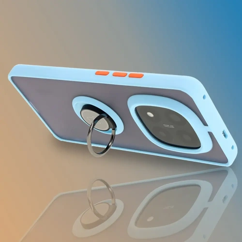 Etui z uchwytem na palec Bizon Case Hybrid Ring do Xiaomi Redmi Note 14 Pro Plus 5G przydymione z jasnoniebieską ramką