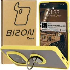 Wholesale Bizon Case Hybrid Ring Xiaomi Redmi Note 14 Pro Plus 5G smoky with a yellow frame - BIZ8380 - {ean13} - Hurt
