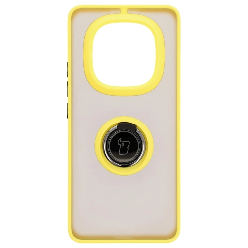 Etui z uchwytem na palec Bizon Case Hybrid Ring do Xiaomi Redmi Note 14 Pro Plus 5G przydymione z żółtą ramką