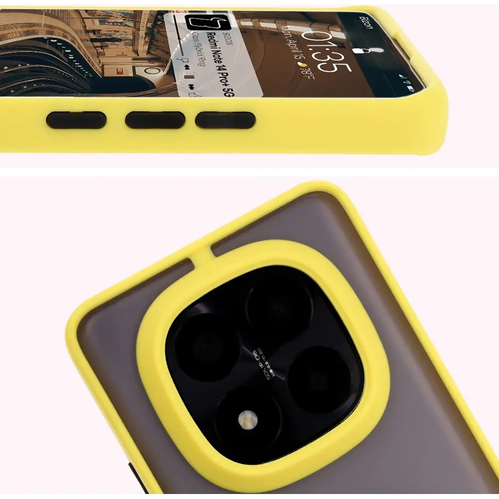 Hurtownia GSM - Etui z uchwytem na palec Bizon Case Hybrid Ring do Xiaomi Redmi Note 14 Pro Plus 5G przydymione z żółtą ramką - BIZ8380 - {ean13} - Hurt
