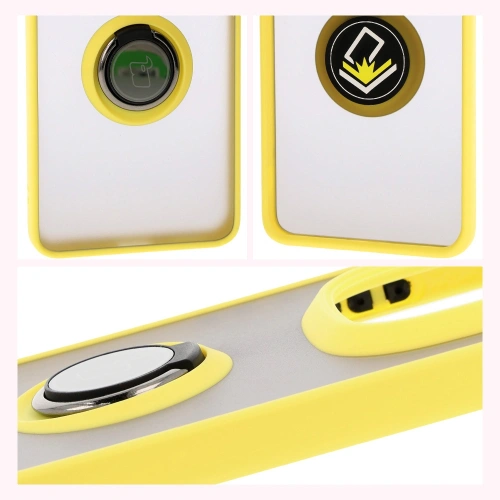 Etui z uchwytem na palec Bizon Case Hybrid Ring do Xiaomi Redmi Note 14 Pro Plus 5G przydymione z żółtą ramką