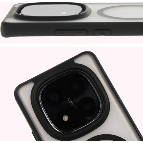 Etui z pierścieniem magnetycznym Bizon Case MatteO do Xiaomi Redmi Note 14 Pro 5G / 14 Pro Plus 5G / Poco X7 półprzezroczyste z czarną ramką