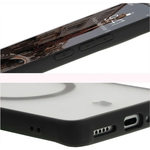 Etui z pierścieniem magnetycznym Bizon Case MatteO do Xiaomi Redmi Note 14 Pro 5G / 14 Pro Plus 5G / Poco X7 półprzezroczyste z czarną ramką