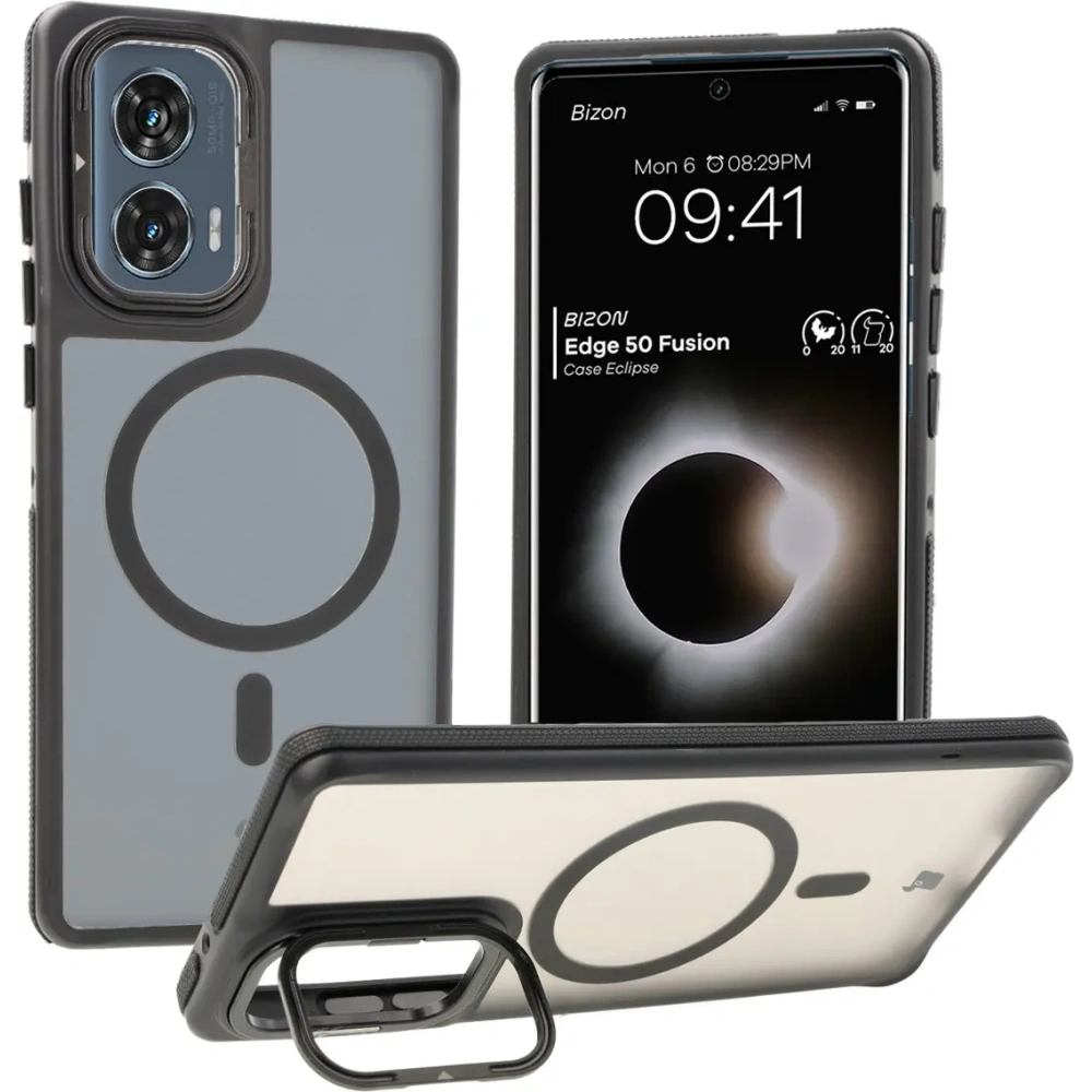 Wholesale Bizon Case Eclipse Stand & Magnetic Motorola Edge 50 Fusion smoky with a black frame - BIZ8400 - {ean13} - Hurt