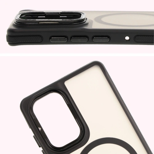 Etui z podstawką i pierścieniem magnetycznym Bizon Case Eclipse do Motorola Edge 50 Fusion przydymione z czarną ramką