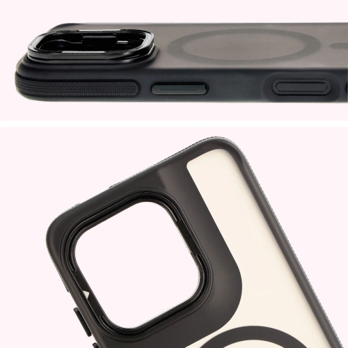 Etui z podstawką i pierścieniem magnetycznym Bizon Case Eclipse do Motorola Edge 50 Neo przydymione z czarną ramką