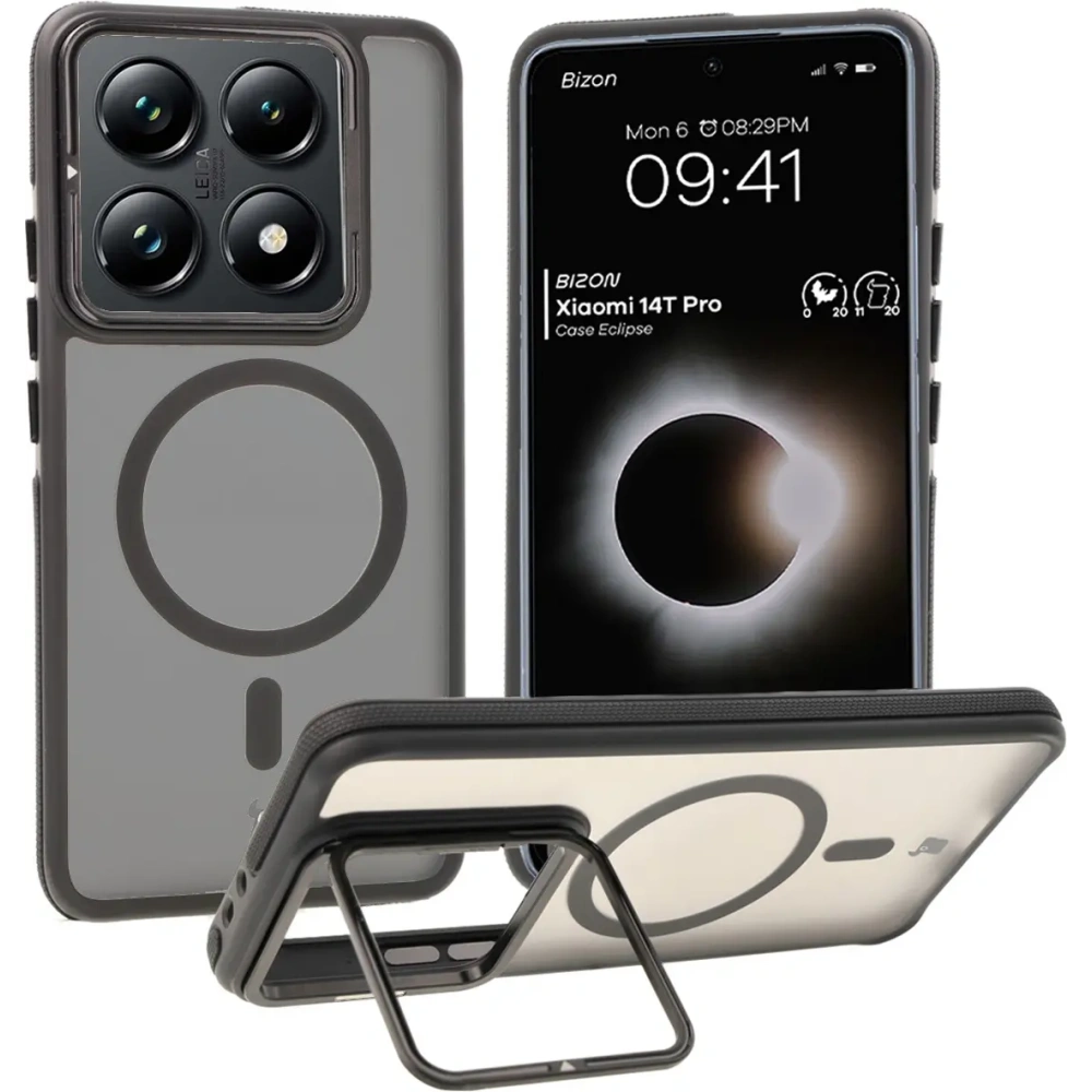Hurtownia GSM - Etui s podstavcem a magnetickým kroužkem Bizon Case Eclipse pro Xiaomi 14T Pro kouřové s černým rámečkem - BIZ8402 - {ean13} - Hurt