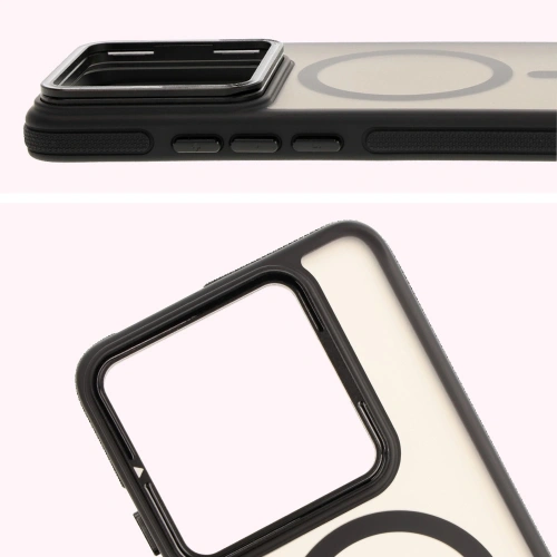 Etui z podstawką i pierścieniem magnetycznym Bizon Case Eclipse do Xiaomi 14T Pro przydymione z czarną ramką