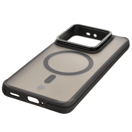 Etui z podstawką i pierścieniem magnetycznym Bizon Case Eclipse do Xiaomi 14T Pro przydymione z czarną ramką