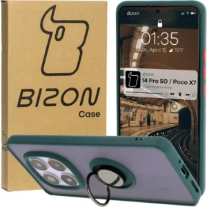 Hurtownia GSM - Bizon Case Hybrid Ring Xiaomi Redmi Note 14 Pro 5G / Poco X7 rauchig mit einem dunkelgrünen Rahmen - BIZ8403 - {ean13} - Hurt
