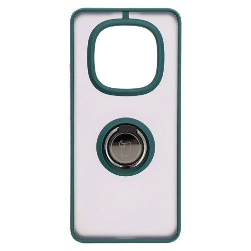 Etui z uchwytem na palec Bizon Case Hybrid Ring do Xiaomi Redmi Note 14 Pro 5G / Poco X7 przydymione z ciemnozieloną ramką