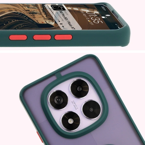 Etui z uchwytem na palec Bizon Case Hybrid Ring do Xiaomi Redmi Note 14 Pro 5G / Poco X7 przydymione z ciemnozieloną ramką