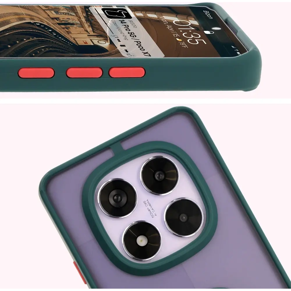 Wholesale Bizon Case Hybrid Ring Xiaomi Redmi Note 14 Pro 5G / Poco X7 smoky with a dark green frame - BIZ8403 - {ean13} - Hurt