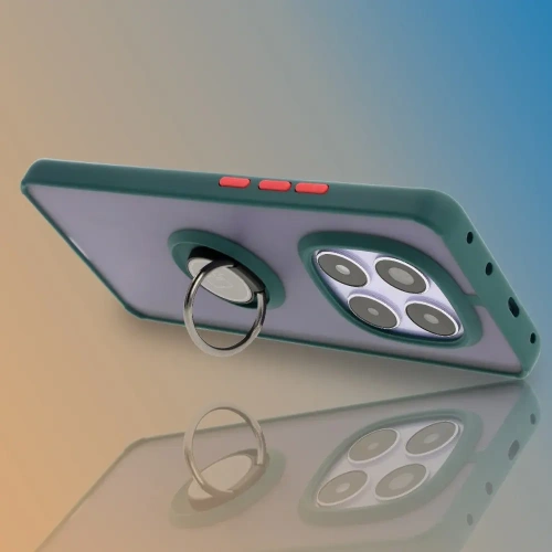 Etui z uchwytem na palec Bizon Case Hybrid Ring do Xiaomi Redmi Note 14 Pro 5G / Poco X7 przydymione z ciemnozieloną ramką