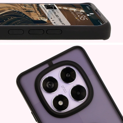 Etui z uchwytem na palec Bizon Case Hybrid Ring do Xiaomi Redmi Note 14 Pro 5G / Poco X7 przydymione z czarną ramką