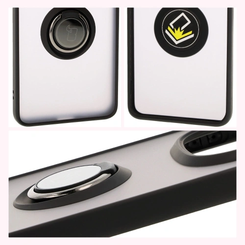 Etui z uchwytem na palec Bizon Case Hybrid Ring do Xiaomi Redmi Note 14 Pro 5G / Poco X7 przydymione z czarną ramką