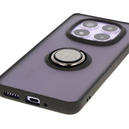 Etui z uchwytem na palec Bizon Case Hybrid Ring do Xiaomi Redmi Note 14 Pro 5G / Poco X7 przydymione z czarną ramką