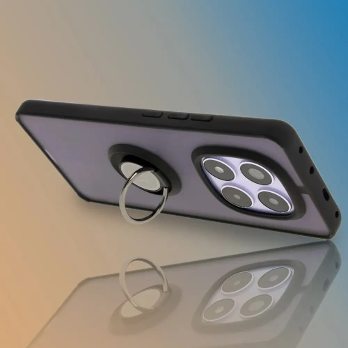 Etui z uchwytem na palec Bizon Case Hybrid Ring do Xiaomi Redmi Note 14 Pro 5G / Poco X7 przydymione z czarną ramką