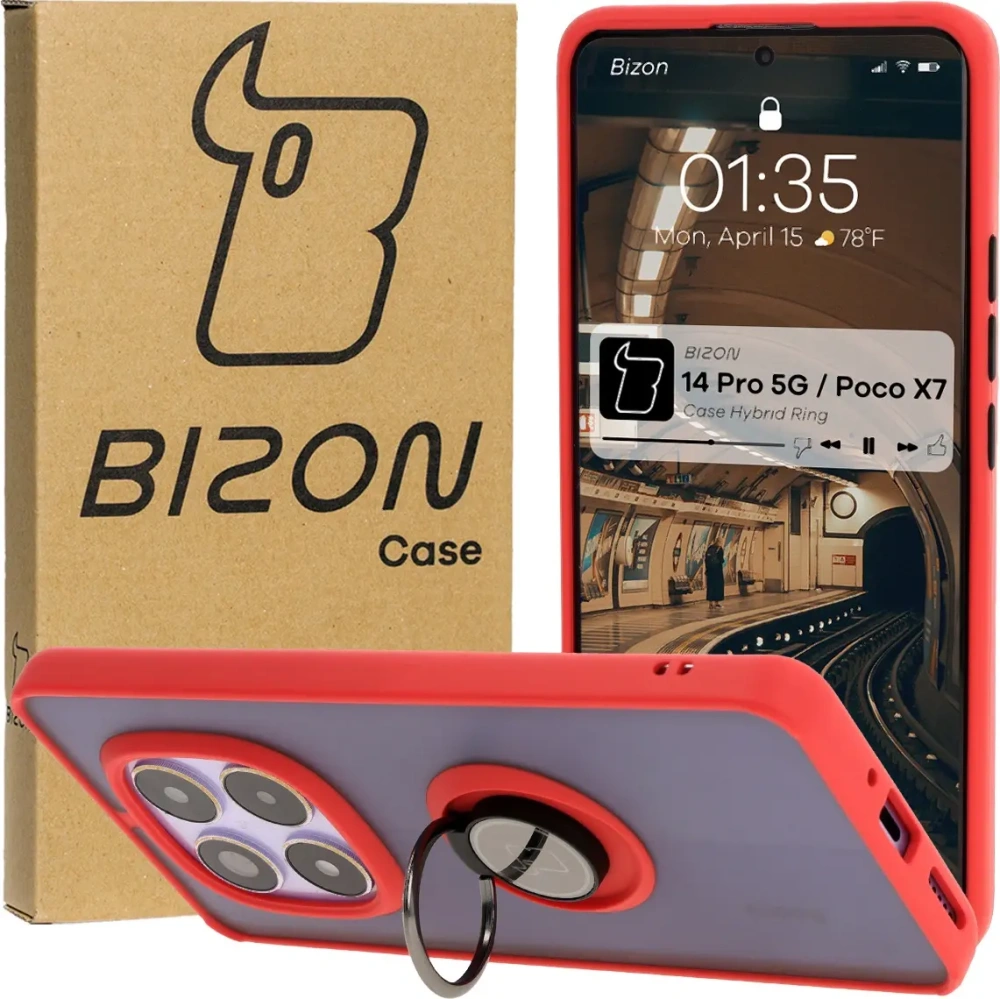 Wholesale Bizon Case Hybrid Ring Xiaomi Redmi Note 14 Pro 5G / Poco X7 smoky with a red frame - BIZ8405 - {ean13} - Hurt