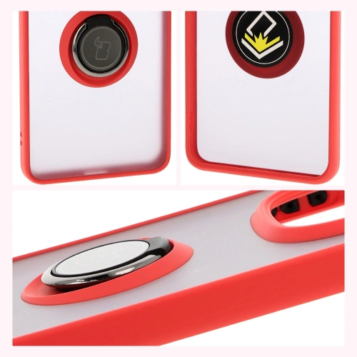 Etui z uchwytem na palec Bizon Case Hybrid Ring do Xiaomi Redmi Note 14 Pro 5G / Poco X7 przydymione z czerwoną ramką