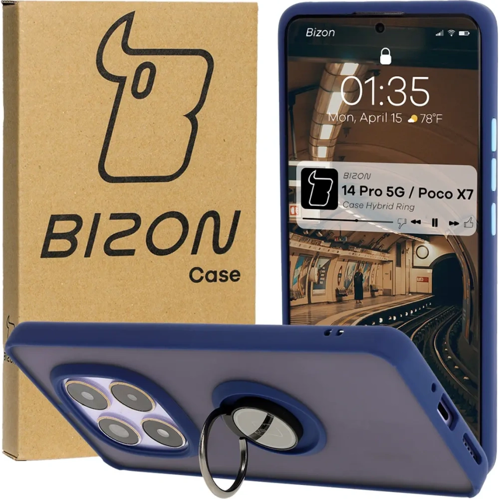 Hurtownia GSM - Bizon Case Hybrid Ring Xiaomi Redmi Note 14 Pro 5G / Poco X7 fumuriu cu un cadru albastru închis - BIZ8406 - {ean13} - Hurt