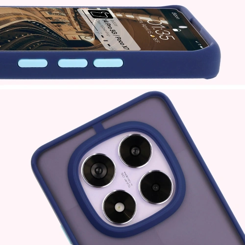 Etui z uchwytem na palec Bizon Case Hybrid Ring do Xiaomi Redmi Note 14 Pro 5G / Poco X7 przydymione z granatową ramką