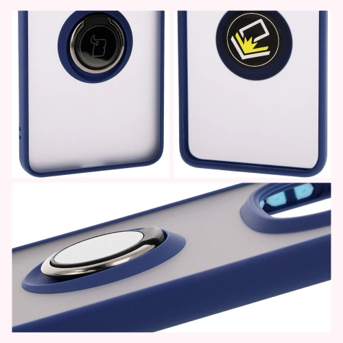 Etui z uchwytem na palec Bizon Case Hybrid Ring do Xiaomi Redmi Note 14 Pro 5G / Poco X7 przydymione z granatową ramką