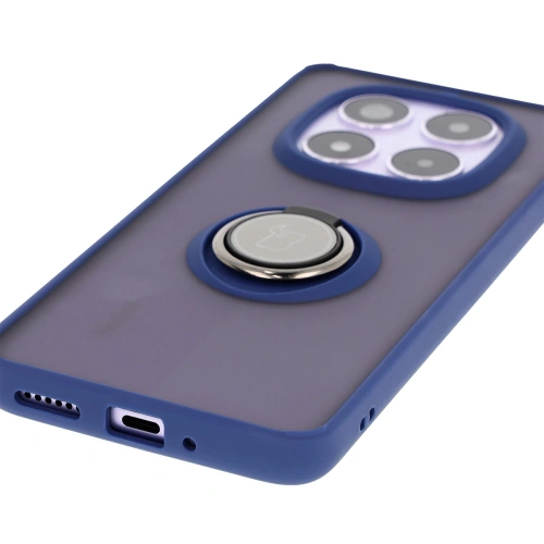 Etui z uchwytem na palec Bizon Case Hybrid Ring do Xiaomi Redmi Note 14 Pro 5G / Poco X7 przydymione z granatową ramką