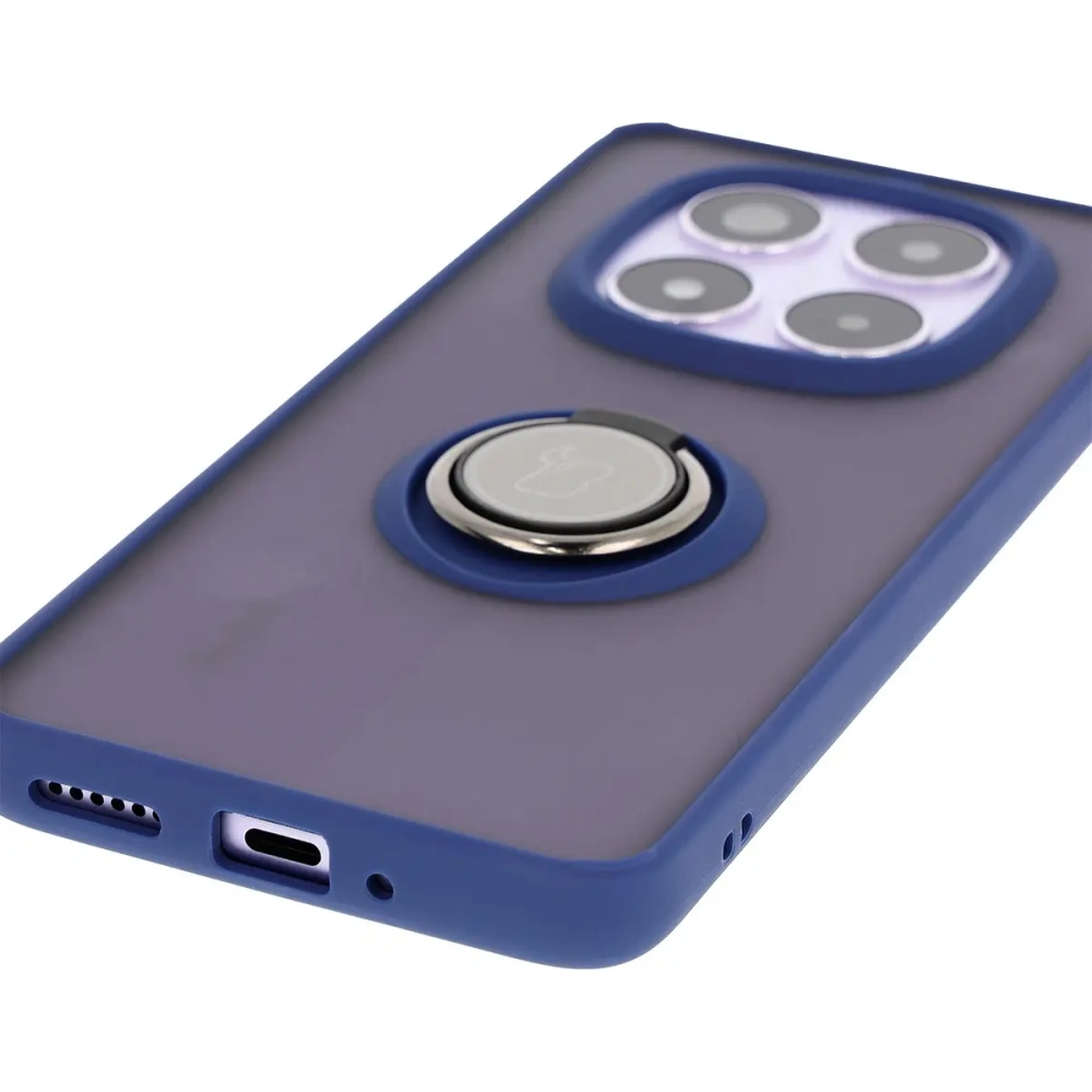 Hurtownia GSM - Etui s úchopem na prst Bizon Case Hybrid Ring do Xiaomi Redmi Note 14 Pro 5G / Poco X7 kouřové s modrým rámečkem - BIZ8406 - {ean13} - Hurt