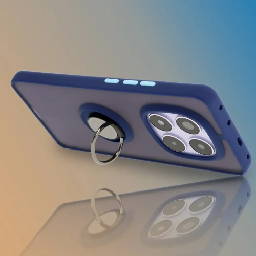 Etui z uchwytem na palec Bizon Case Hybrid Ring do Xiaomi Redmi Note 14 Pro 5G / Poco X7 przydymione z granatową ramką
