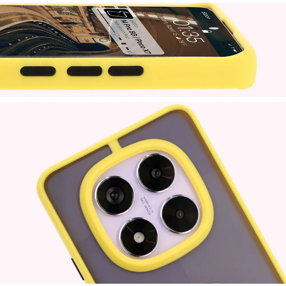 Hurtownia GSM - Bizon Case Hybrid Ring Xiaomi Redmi Note 14 Pro 5G / Poco X7 rauchig mit einem gelben Rahmen - BIZ8407 - {ean13} - Hurt