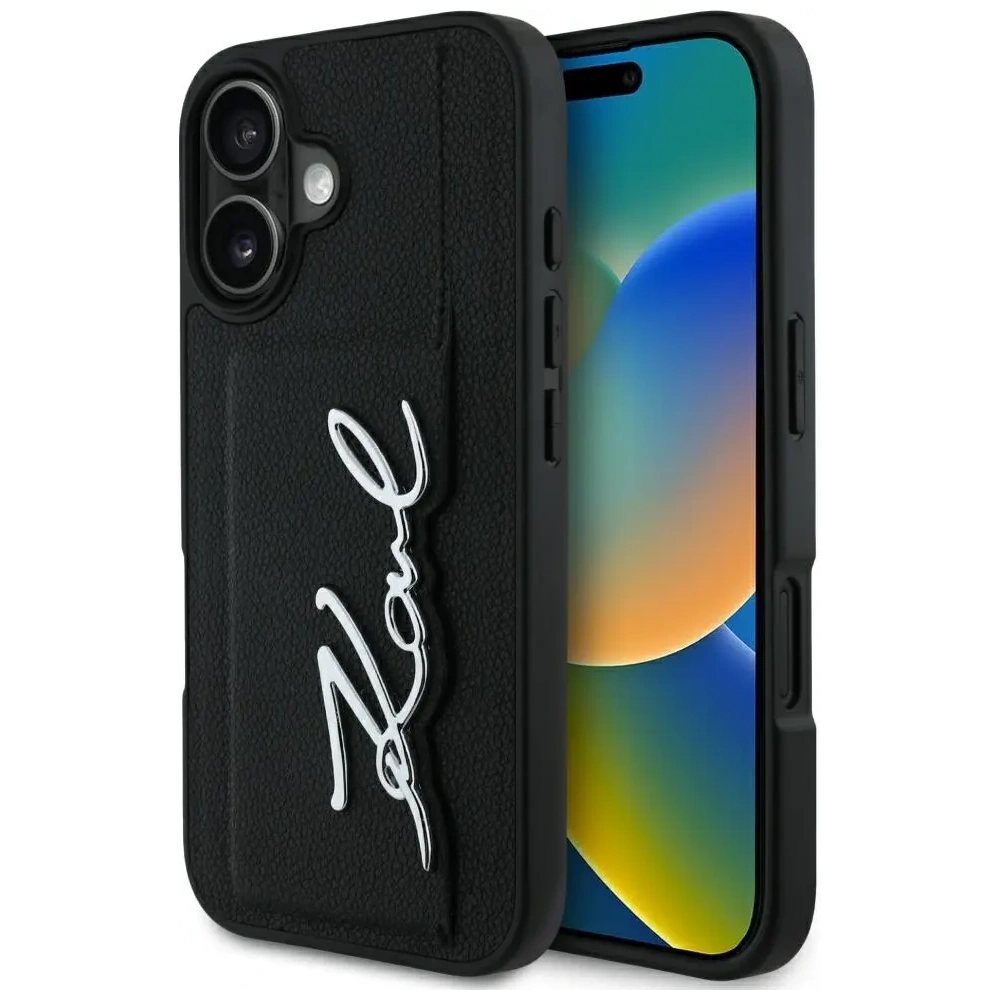 Hurtownia GSM - Karl Lagerfeld HC Grained PU Cardslot Metal Signature Apple iPhone 16 negru - KLD21895 - {ean13} - Hurt