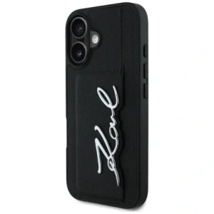 Wholesale Karl Lagerfeld HC Grained PU Cardslot Metal Signature Apple iPhone 16 black - KLD21895 - {ean13} - Hurt