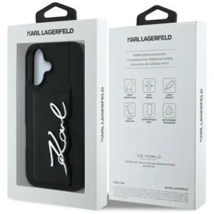 Hurtownia GSM - Karl Lagerfeld HC Grained PU Cardslot Metal Signature Apple iPhone 16 negru - KLD21895 - {ean13} - Hurt