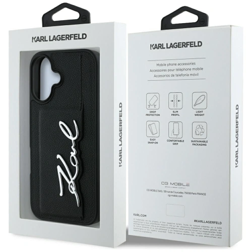 Etui Karl Lagerfeld HC Grained PU Cardslot Metal Signature do Apple iPhone 16 czarny