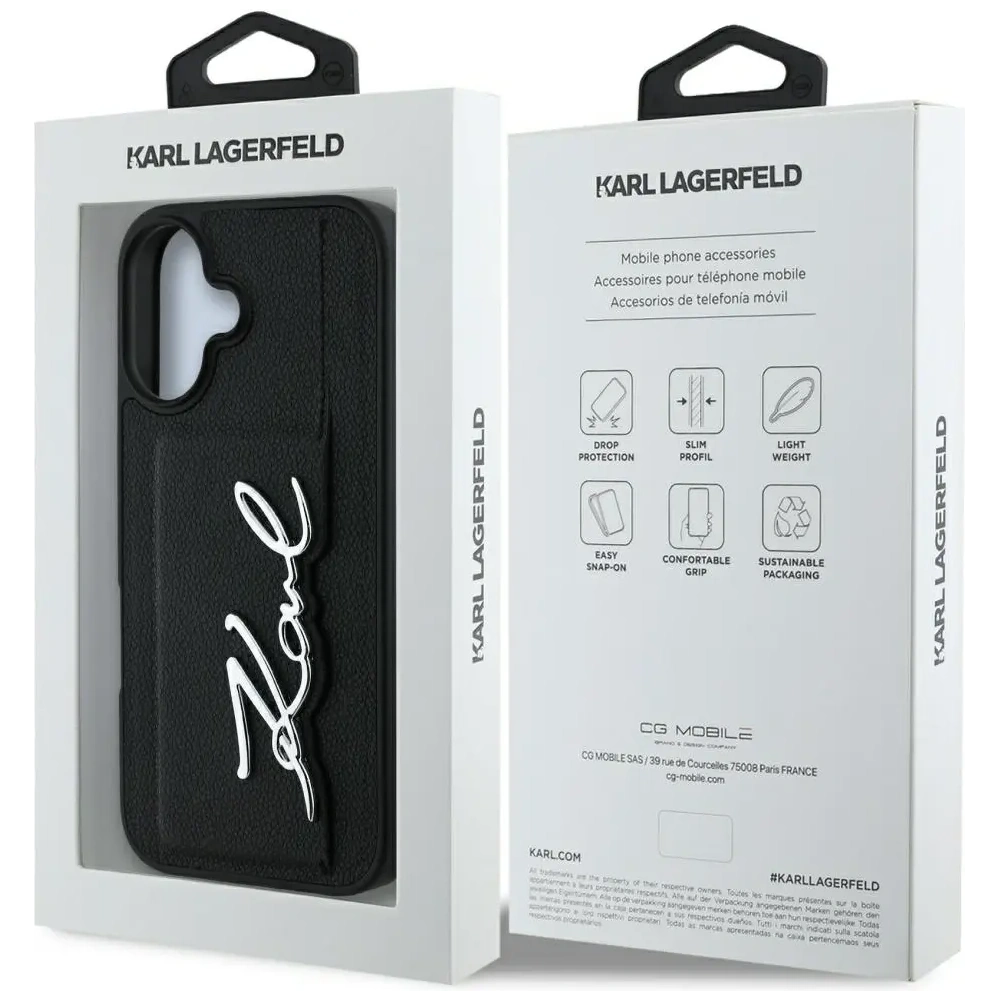 Hurtownia GSM - Etui Karl Lagerfeld HC Grained PU Cardslot Metal Signature do Apple iPhone 16 černé - KLD21895 - {ean13} - Hurt
