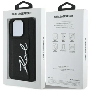 Etui Karl Lagerfeld HC Grained PU Cardslot Metal Signature do Apple iPhone 16 Pro czarny